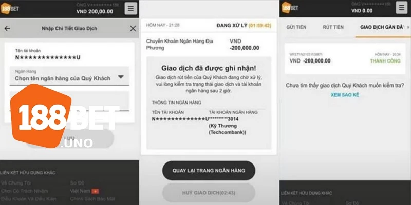 Rút tiền 188BET: Giao dịch an toàn với thao tác đơn giản 3 Khi rút tiền cần phải đảm bảo mọi thông tin chính xác